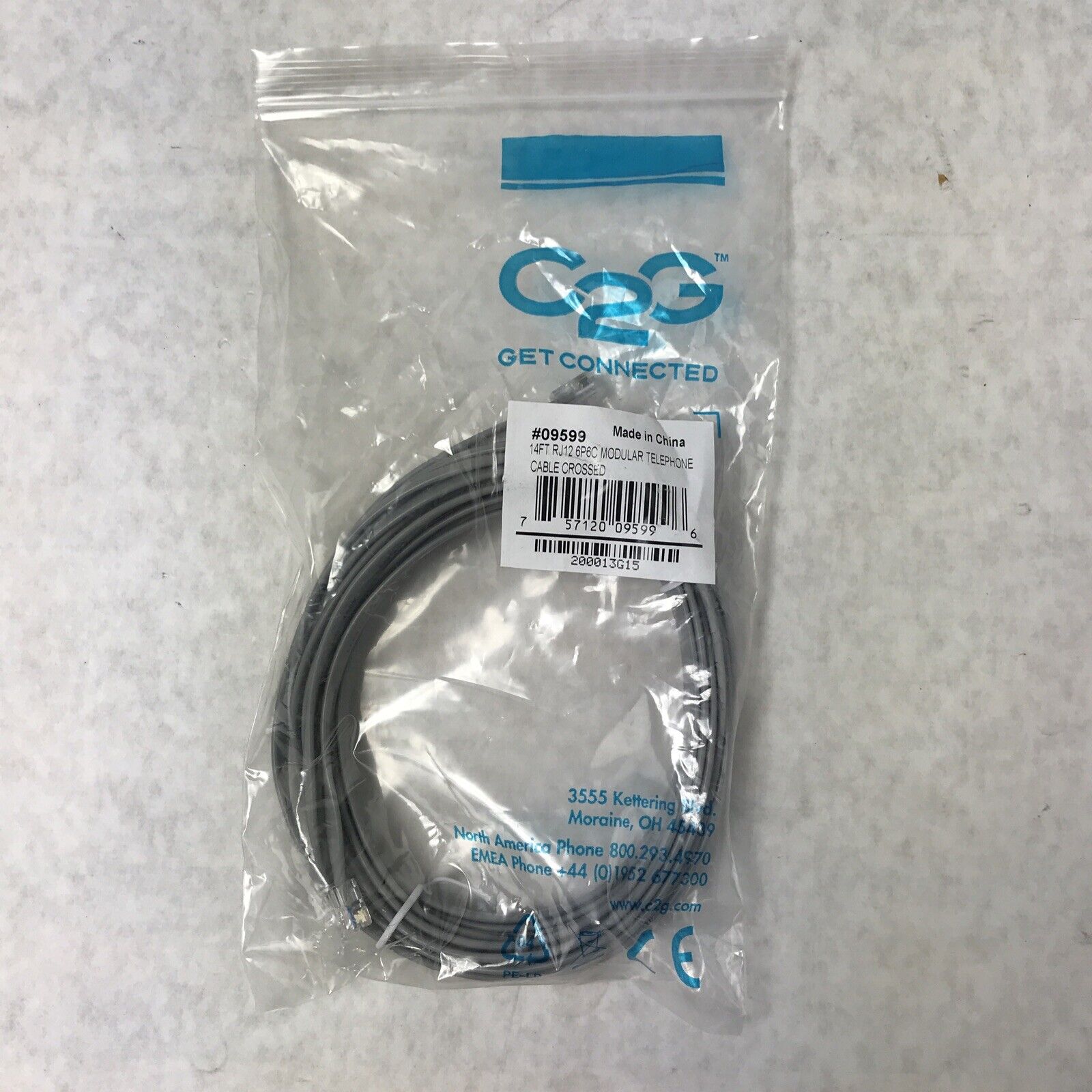 14ft RJ12 6P6C Modular Telephone Cable Crossed Line Cord (Lot of 10)