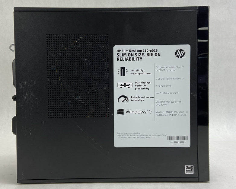 HP Slimline 260-P026 SFF Intel Core i3-6100T 3.2GHz 8GB RAM No HDD No OS