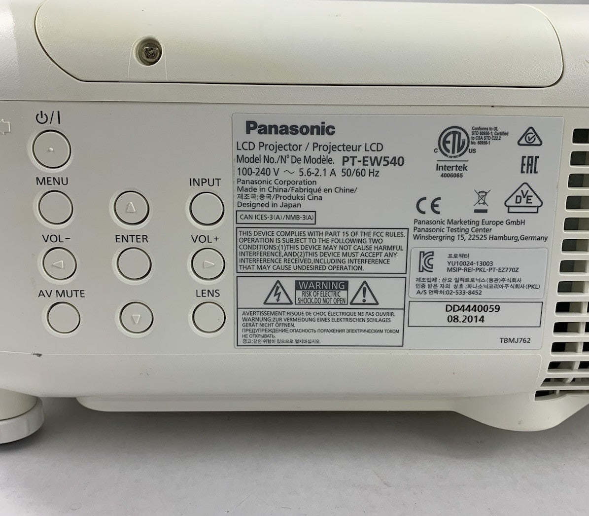 Panasonic PT-EW540 LCD Projector No Cords No Remote