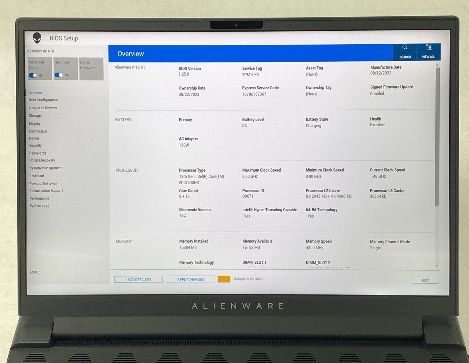 Alienware M16 R1 Core i9-13900HX 1.48 GHz 16 GB RAM RTX 4070 16" No HDD No OS