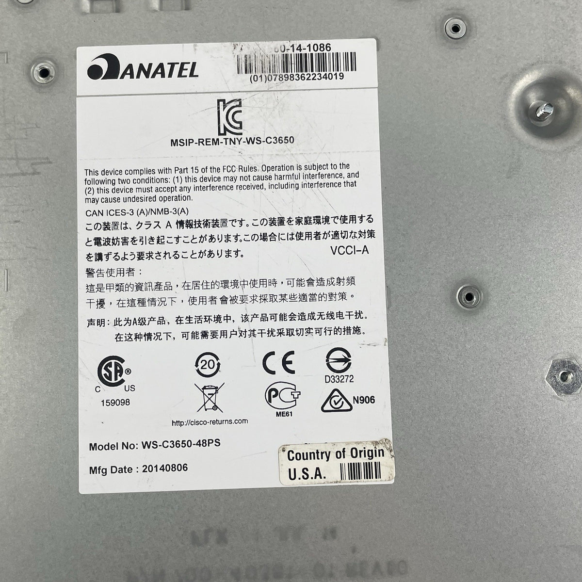 Cisco WS-C3650-48PS-S V01 Tested & Reset 2X PSU12