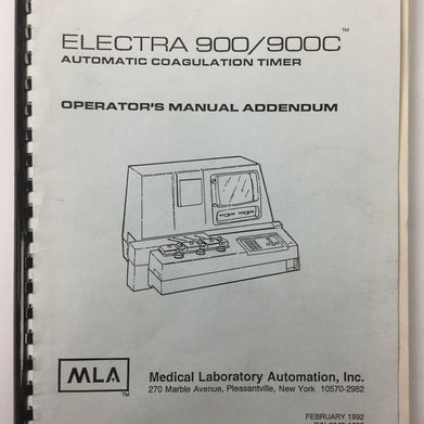 Medical Laboratory Operators Manual Addendum for Electra 900 and 900C