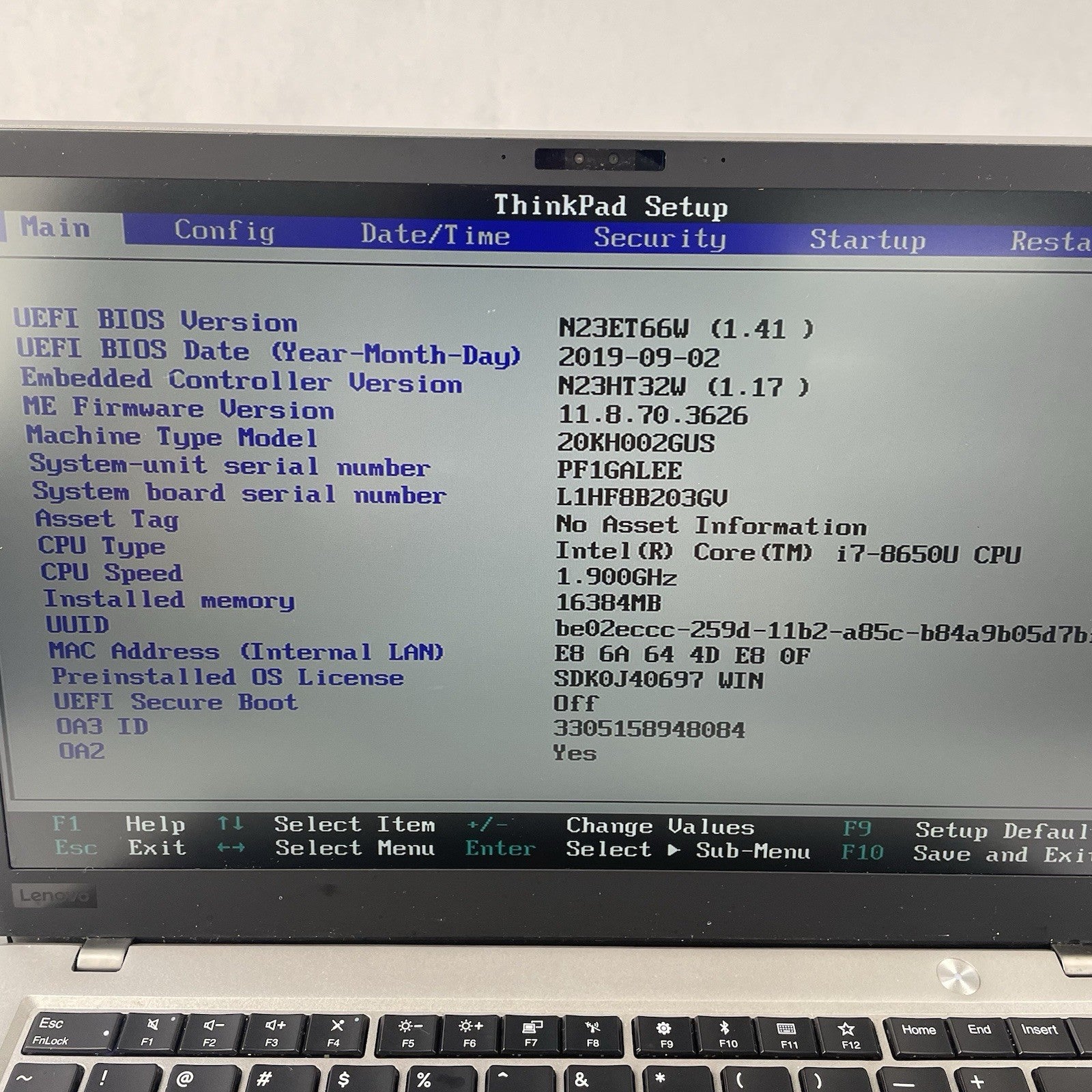 Lenovo ThinkPad X1 Carbon G6 14" i7-8650U 1.90 GHz 16 GB RAM No SSD/OS/AC2