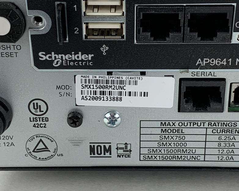 APC SMX1500RM2UNC Smart-UPS Backup 1500VA 1000W 120V w/ AP9641 No Batt No Caddy