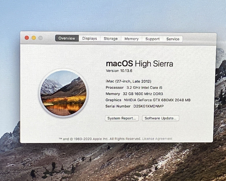 Apple A1419 iMac 2012 27" 3.2GHz i5 32GB RAM 3TB Fusion os10.13.6