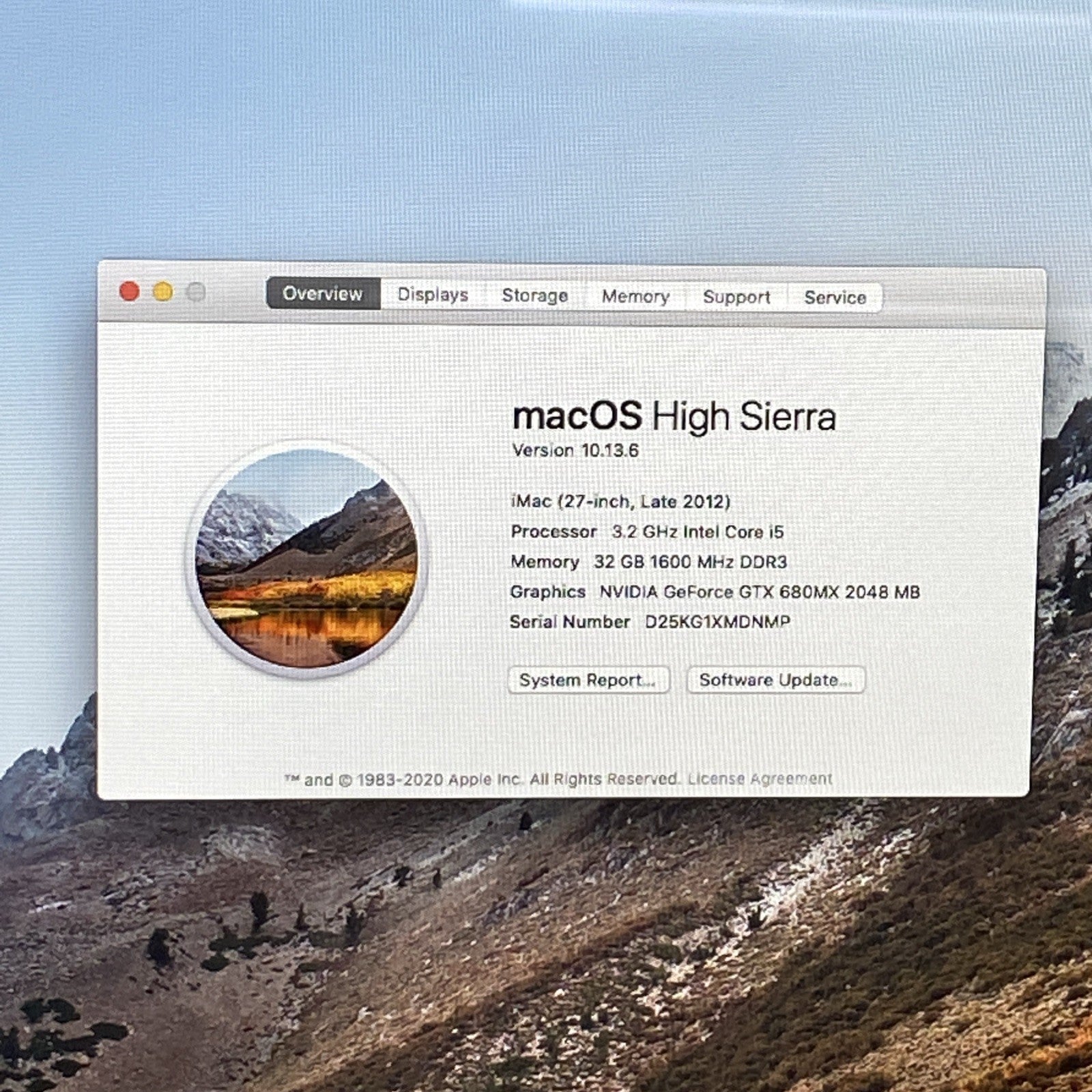 Apple A1419 iMac 2012 27" 3.2GHz i5 32GB RAM 3TB Fusion os10.13.6