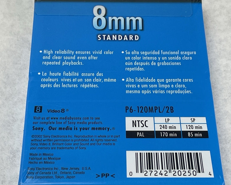 Sony 8mm Set Of 2 Videocassettes. Standard Grade P6-120MPL/2B. New Sealed