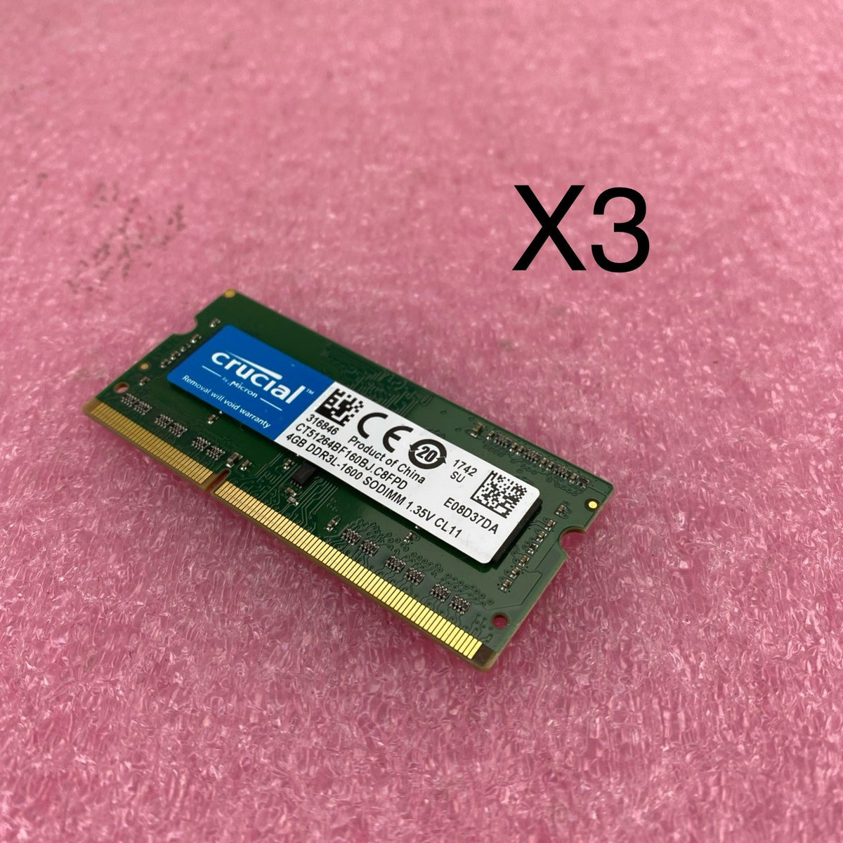 Crucial 4GB DDr3L-1600 Laptop Memory Ram CT51264BF160BJ.C8FPD - Lot of 30