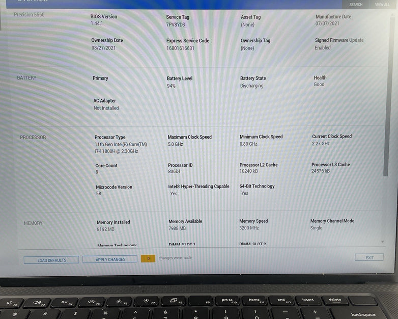 Dell Precision 5560 15.6" i7-11800H 2.30 GHz 8 GB RAM NVIDIA T1200 No SSD/OS/AC
