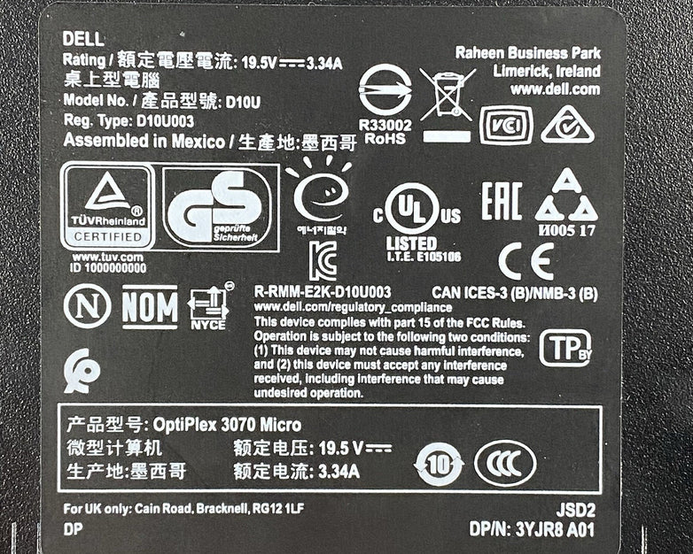 Dell OptiPlex 3070 Micro Intel Core i5-9500T 2.2GHz 8GB RAM No HDD No OS