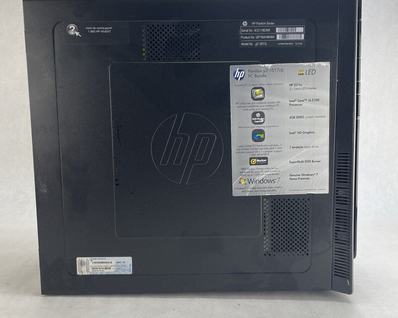 HP Pavilion P7-1017cb MT Intel Core i3-2100 3.1GHz 4GB RAM No HDD No OS