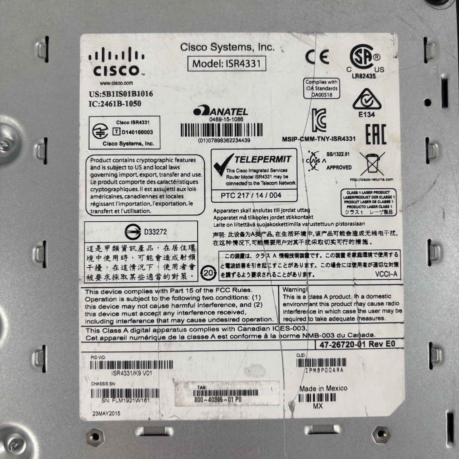 Cisco ISR4331/K9 Router ISR4331 Tested Reset No OS No Licenses