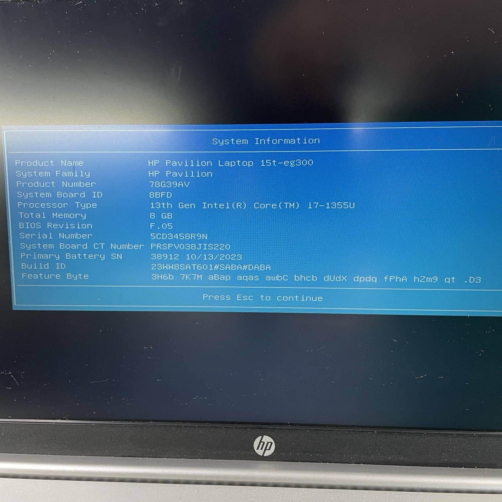 HP Pavilion 15t-eg300 15.6" i7-1355U 3.70 GHz 8 GB RAM No SSD/OS/AC2