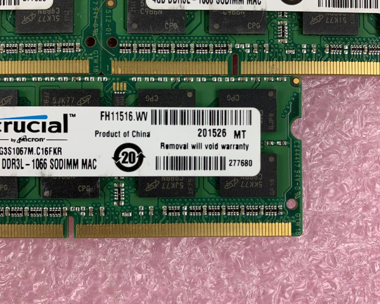 Crucial CT4G3S1067M.C16FKR 4 GB DDR3-1066 PC3-8500S 2Rx8 Laptop Lot of 5x
