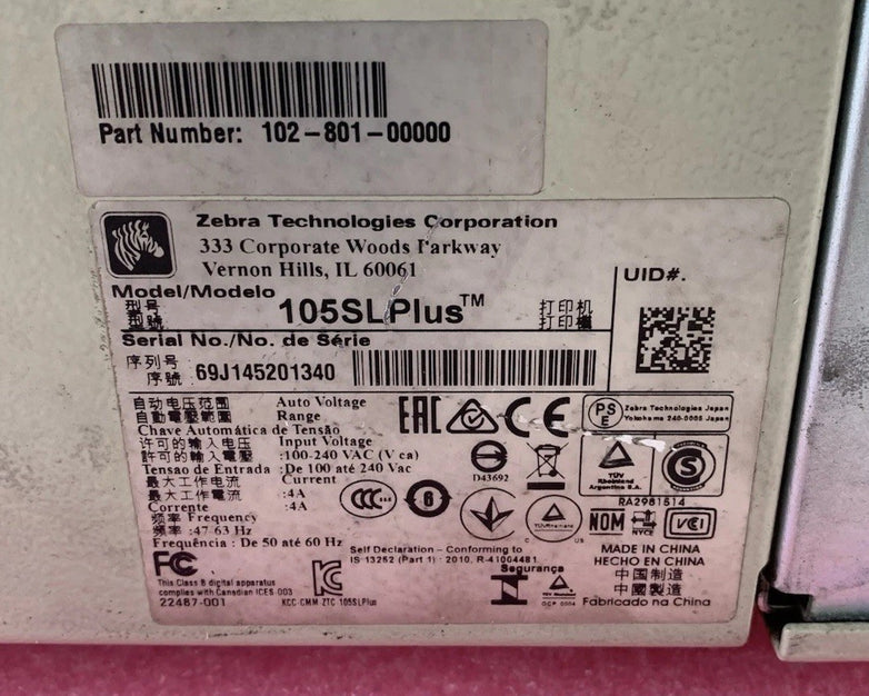 Zebra 105SL Plus 102-801-00000 203DPI Thermal Label Printer - Parts or Repair