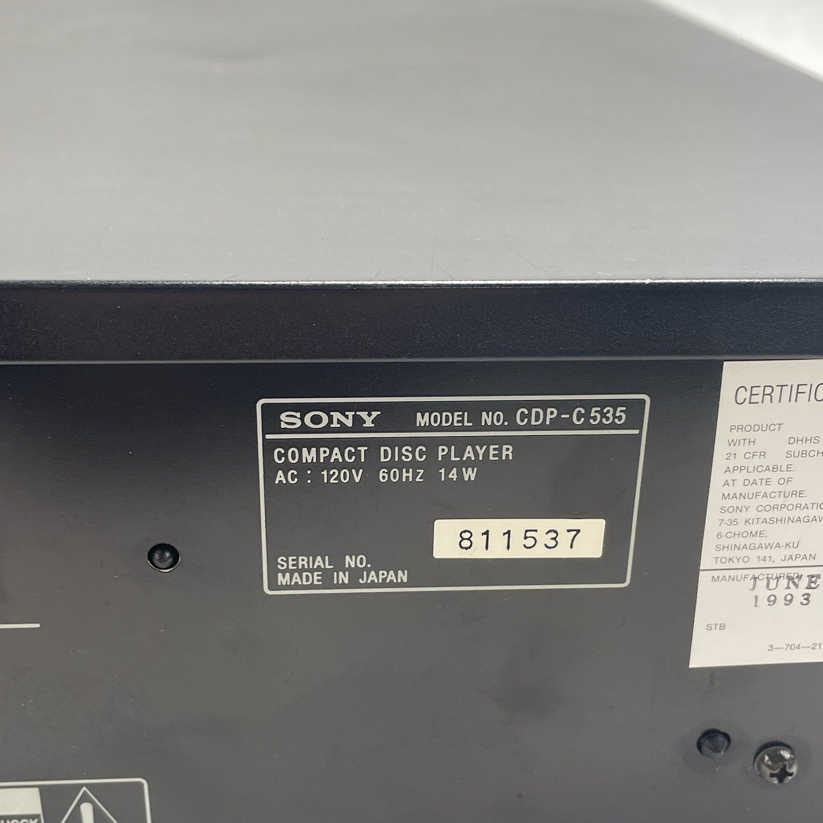Sony CDP-C535 5-Disc Carousel CD Player No Remote Tested9
