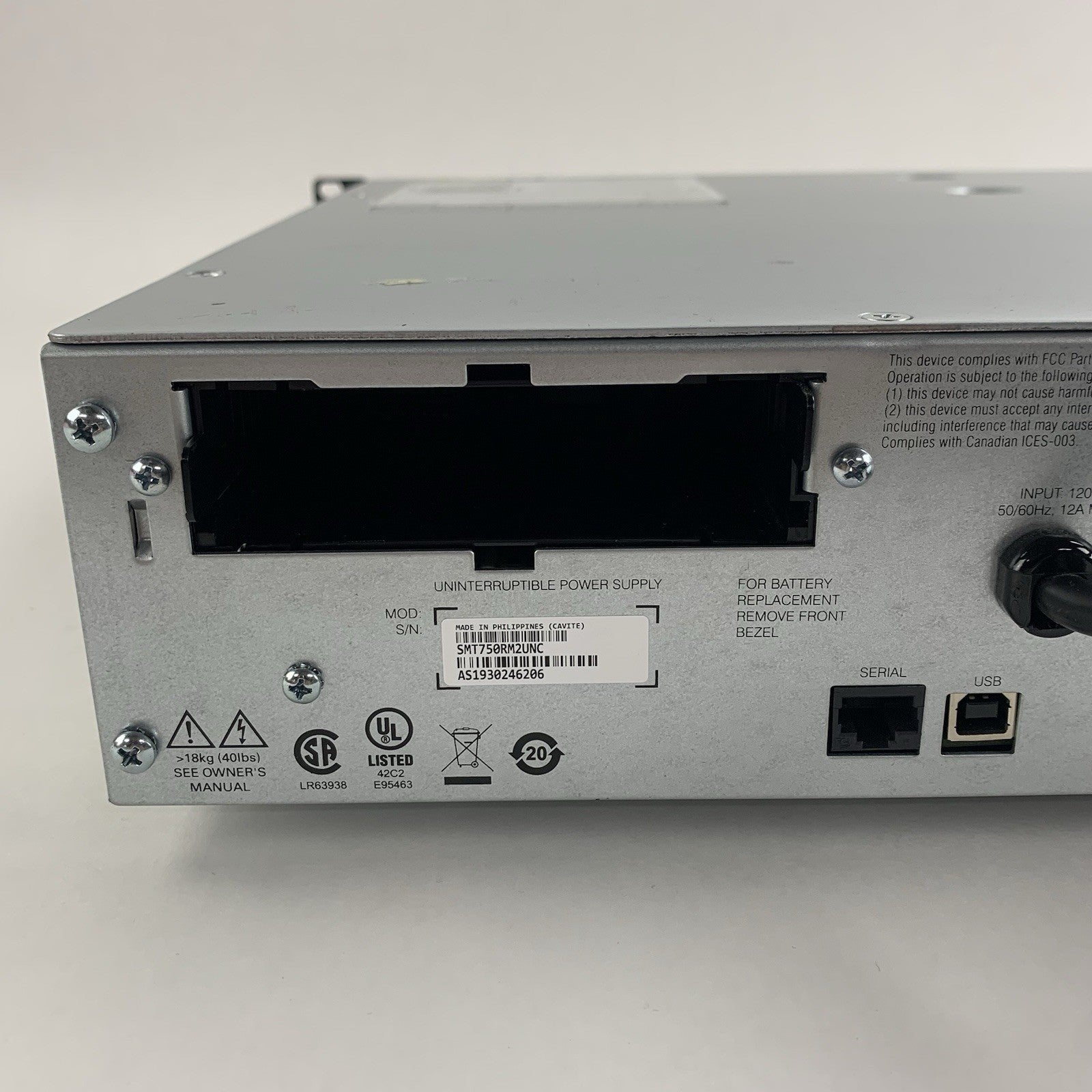 APC SMT750RM2U Line Interactive Rackmount No Battery No Faceplate W/ Caddy Cover10