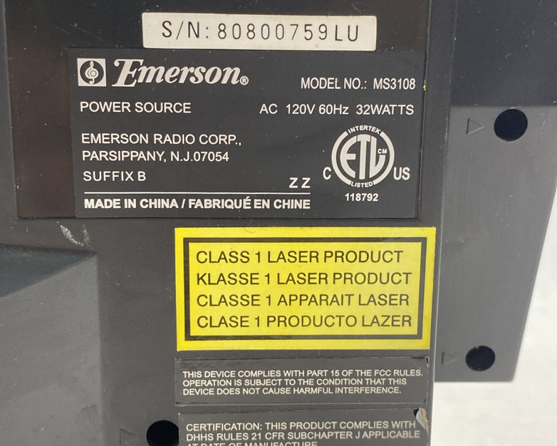 Emerson MS3108 3 CD Changer AM/FM Radio With Speakers - For Parts or Repair