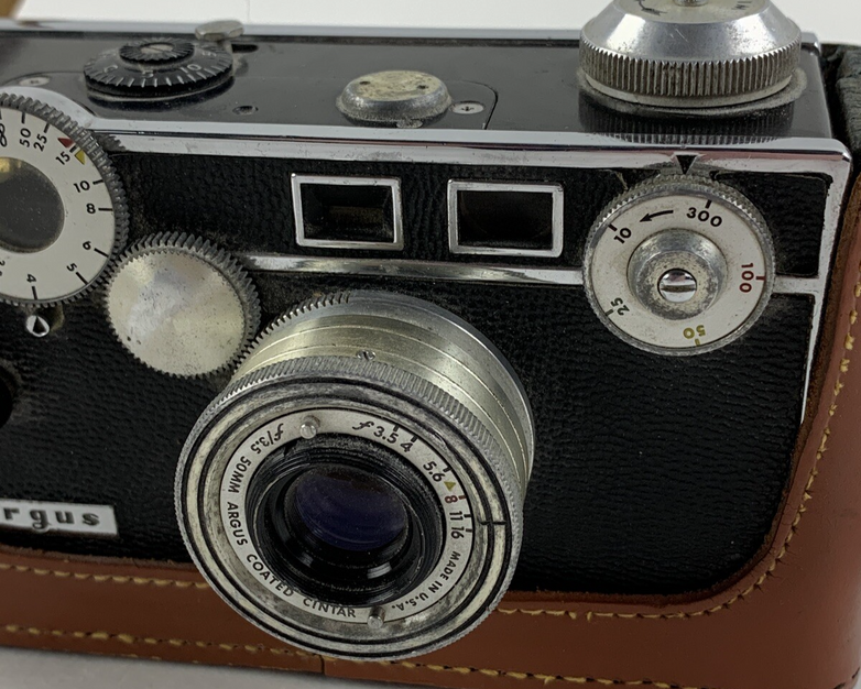 Argus Coated Cintar 50mm F3.5 Lens with Leather Case Vintage Untested No Film