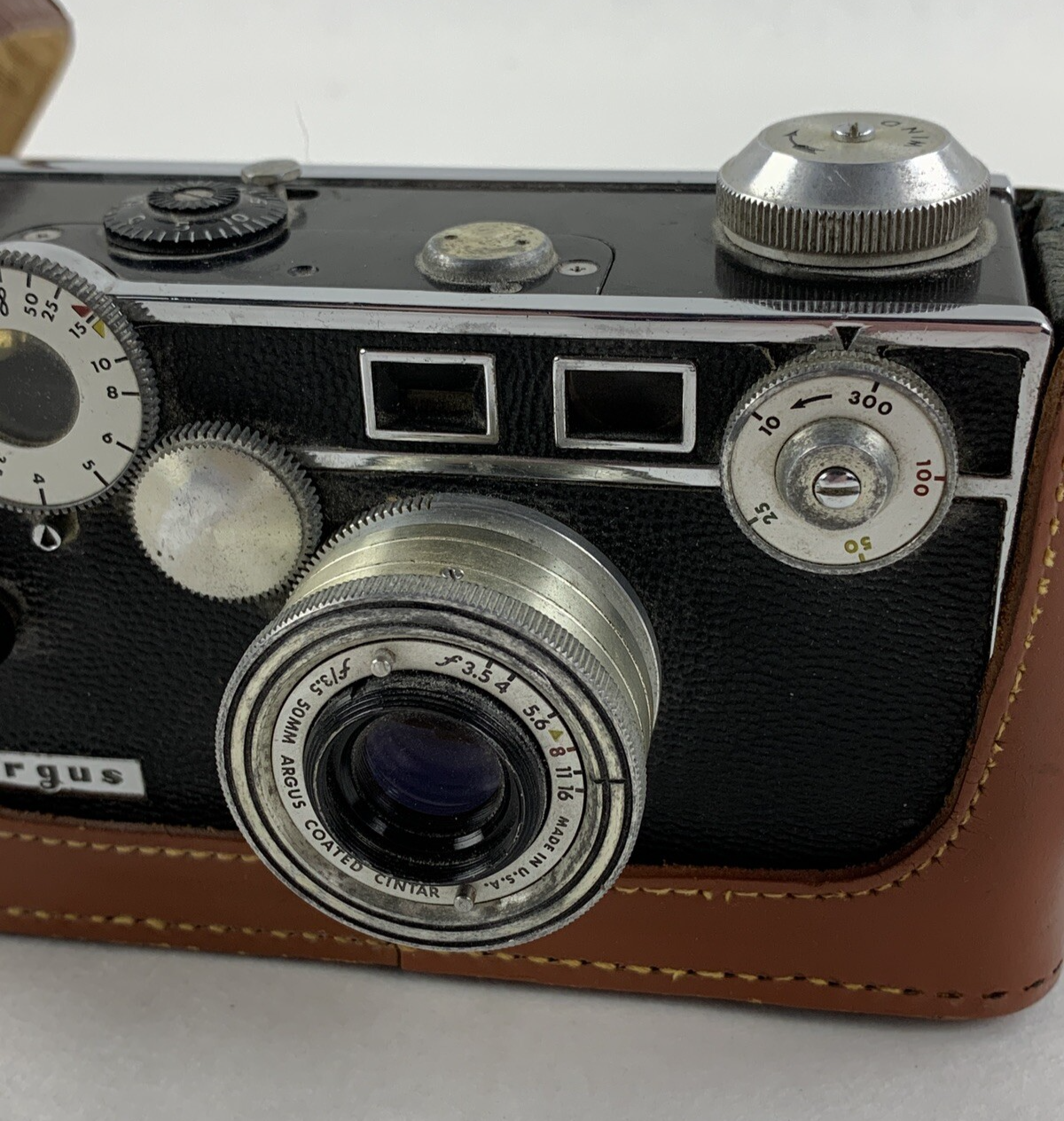 Argus Coated Cintar 50mm F3.5 Lens with Leather Case Vintage Untested No Film