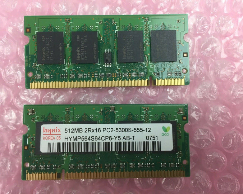 Lot of 2 Hynix 512MB 2Rx16 PC2-5300S-555-12 HYMP564S64CP6-Y5 AB-T 0751