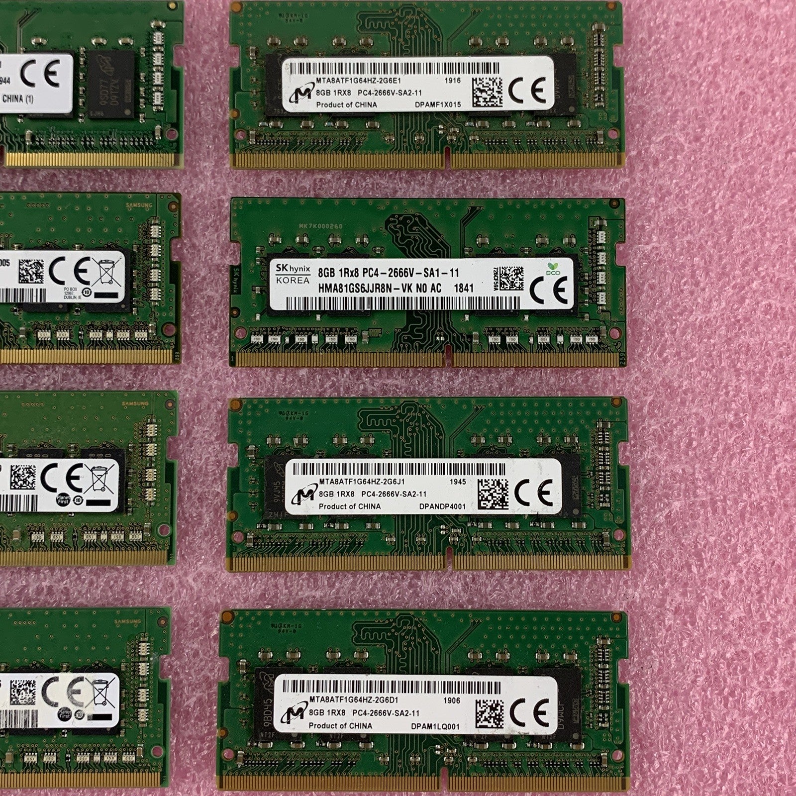 SK Hynix Micron Samsung Kingston 8 GB 1Rx8 PC4-2666V Memory Ram Mixed Lot of 8x