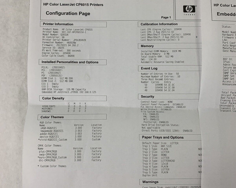 HP CP6015x Color LaserJet Printer Q3933A Tested