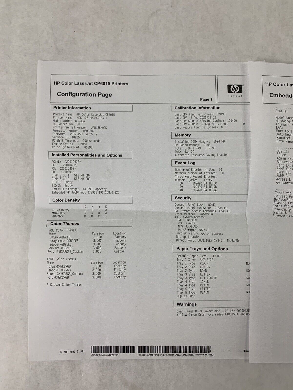 HP CP6015x Color LaserJet Printer Q3933A Tested