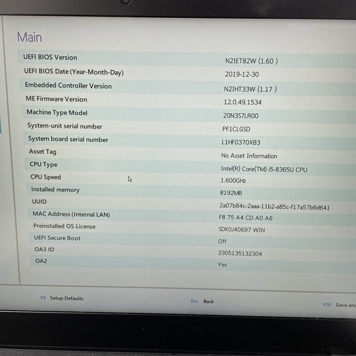 Lenovo ThinkPad T490 14" i5-8365U 1.60 GHz 8 GB RAM No SSD/OS/AC3
