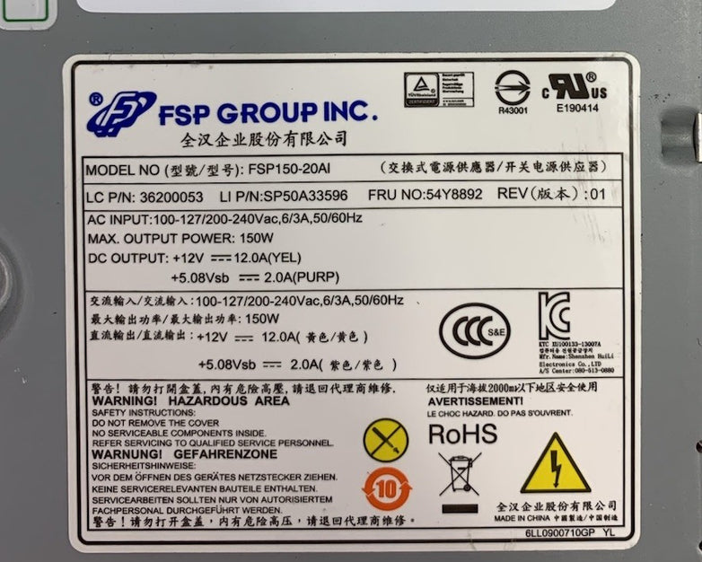 FSP Group FSP15-20AI 54Y8892 150W Power Supply