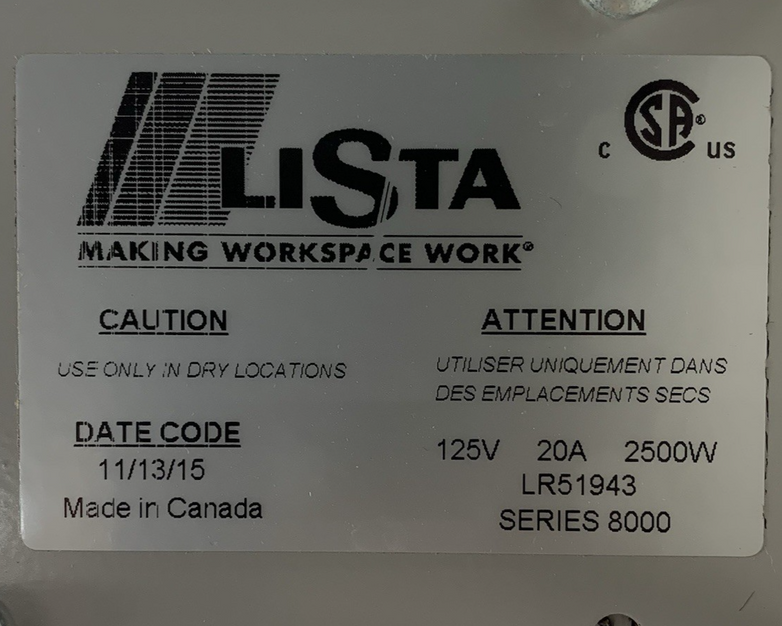Lista LR51943 Series 8000 Workbench Power Strip 125V 15A 1875W - Outlets Tested
