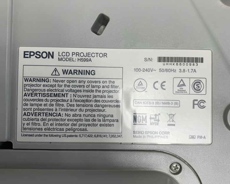 Epson H599A BrightLink 595Wi LCD Lamp Projector 1494 Lamp Hours - No Remote