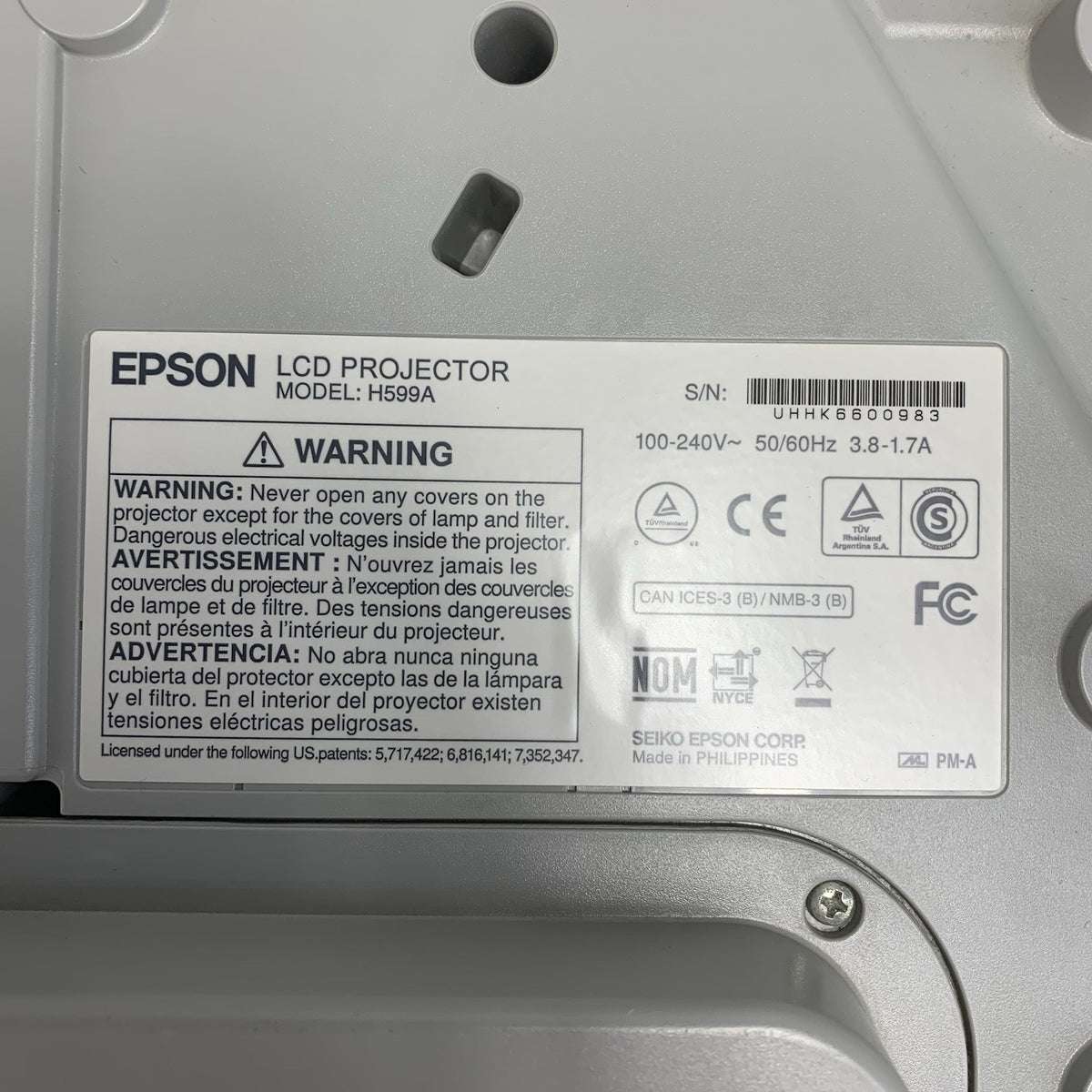 Epson H599A BrightLink 595Wi LCD Lamp Projector 1494 Lamp Hours - No Remote7