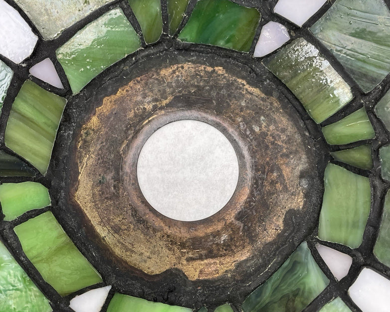 Vintage Tiffany-Style Stained Glass Lampshade Blue Green White 14.5 In