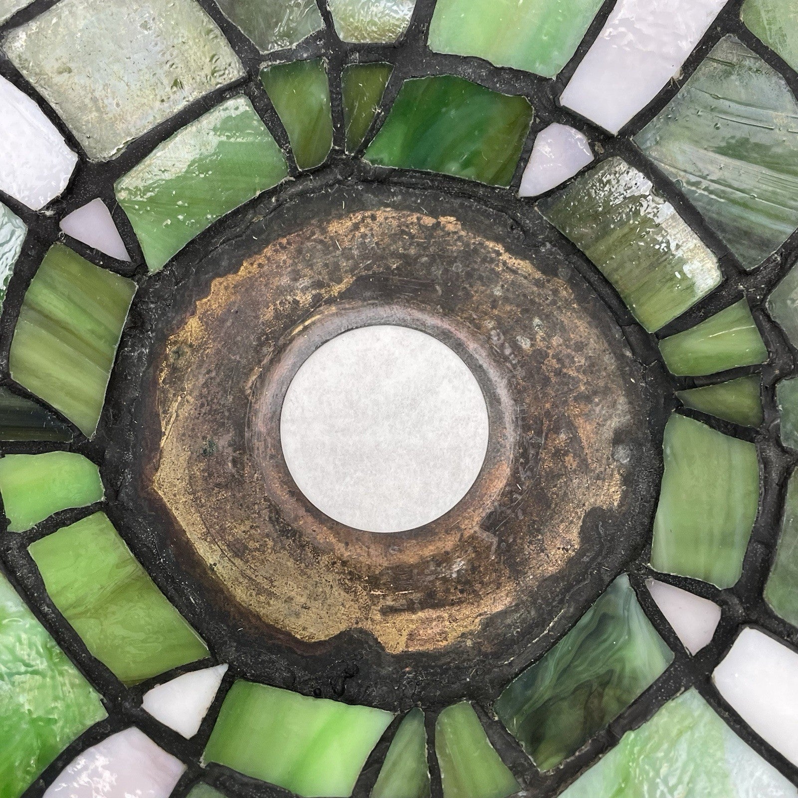 Vintage Tiffany-Style Stained Glass Lampshade Blue Green White 14.5 In3