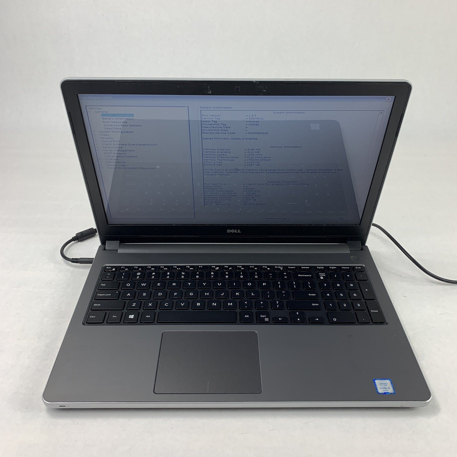 Dell Inspiron Laptop 5559 i5-6200U 2.3 GHz 8 GB Ram No OS No HDD No Batt No AC