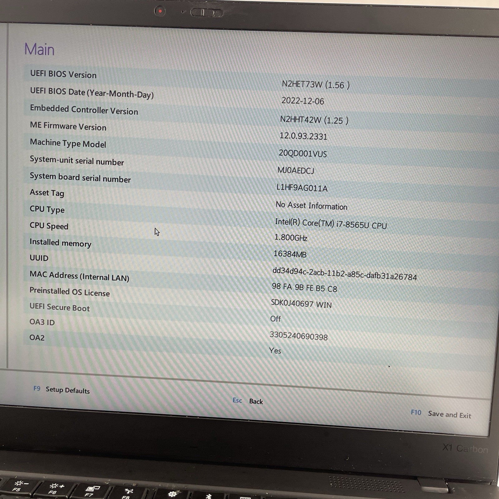 Lenovo ThinkPad X1 Carbon 7Gen i7-8565U 1.80 GHz 16 GB RAM No SSD/OS/AC/Batt3