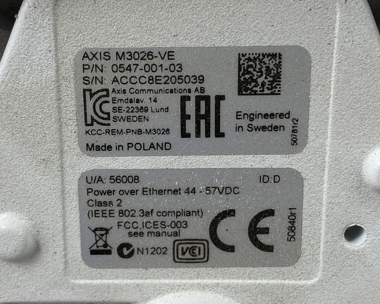 Axis M3026-VE Outdoor Fixed Dome Camera For Parts or Repair