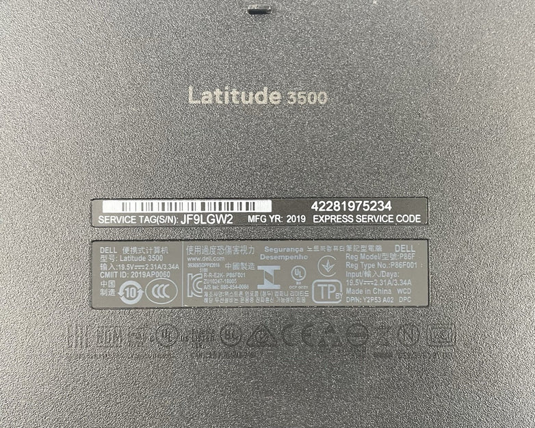 Dell Latitude 3500 15.6" i5-8265U 1.60 GHz 8 GB RAM No SSD/OS/AC