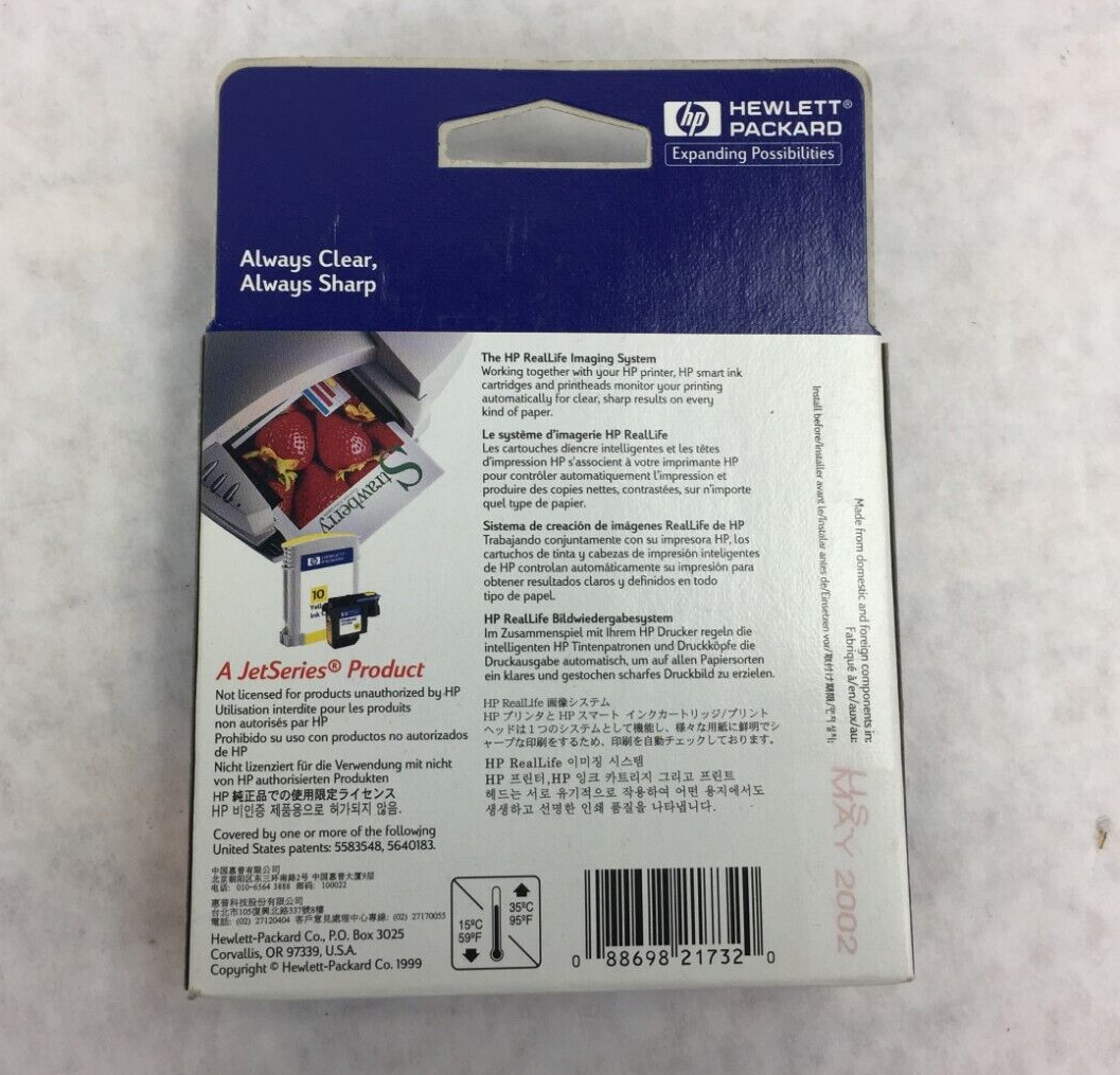 Genuine HP 10 Printhead Yellow C4803A  Warranty End Date May 2002 Factory Sealed