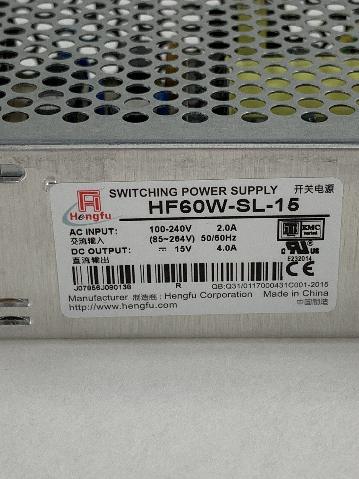 Hengfu HF60W-SL-15 Switching Power Supply 60W AC Input 100-240V DC 15V - Tested3