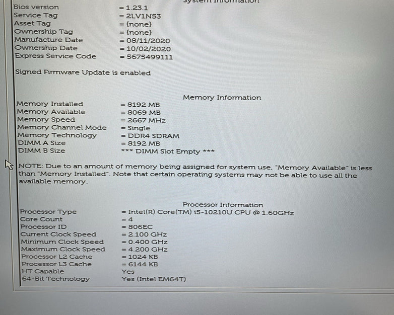 Dell Latitude 5510 15.6" i5-10210U 1.60 GHz 8 GB RAM No SSD/OS/AC/Batt - Worn