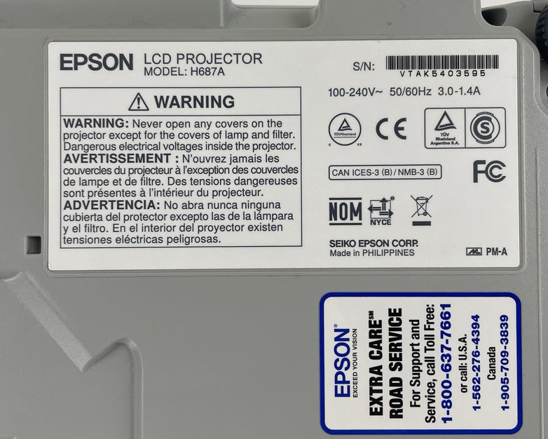 Epson H687A White Portable 100-240V 3LCD LCD (456 Lamp Hours)