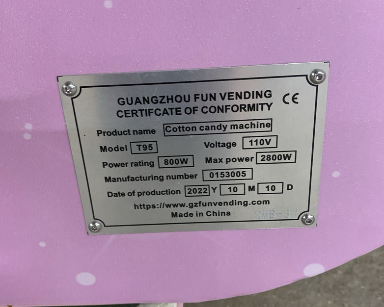 Guangzhou Fun Vending T95 Cotton Candy Machine Powers No Tanks No HDDs No OS