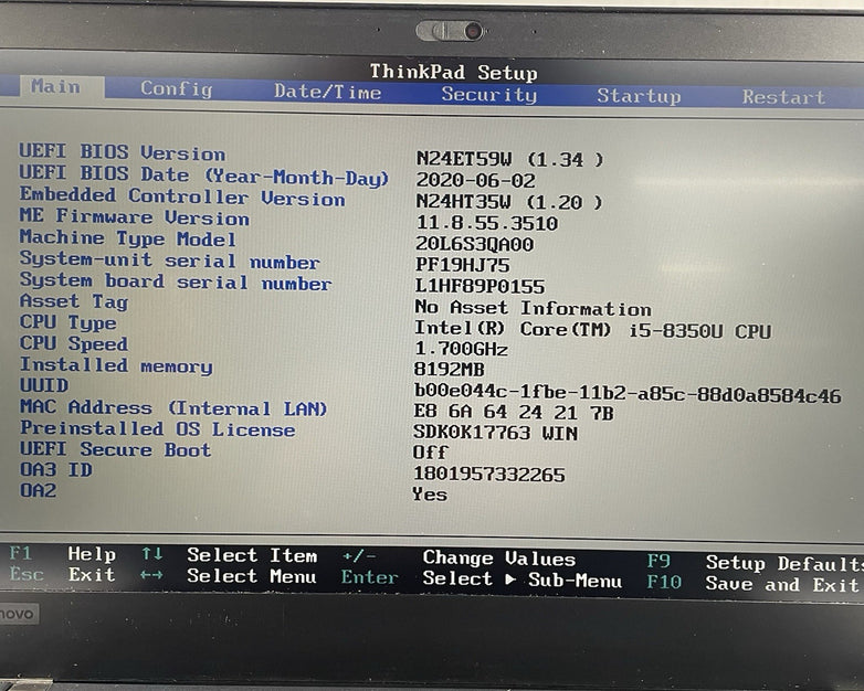 Lenovo ThinkPad T480 14" i5-8350U 1.70GHz 8GB RAM No SSD/OS/AC - Bad Charge Port