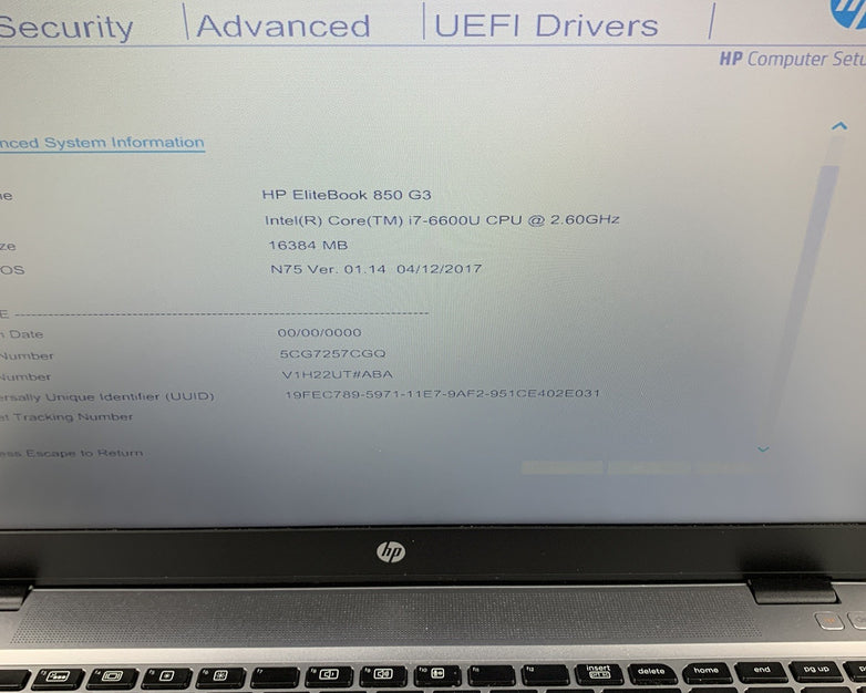 HP EliteBook 850 G3 Laptop 15.6" i7-6600U 2.6 GHz 16 GB RAM No OS No HDD No AC