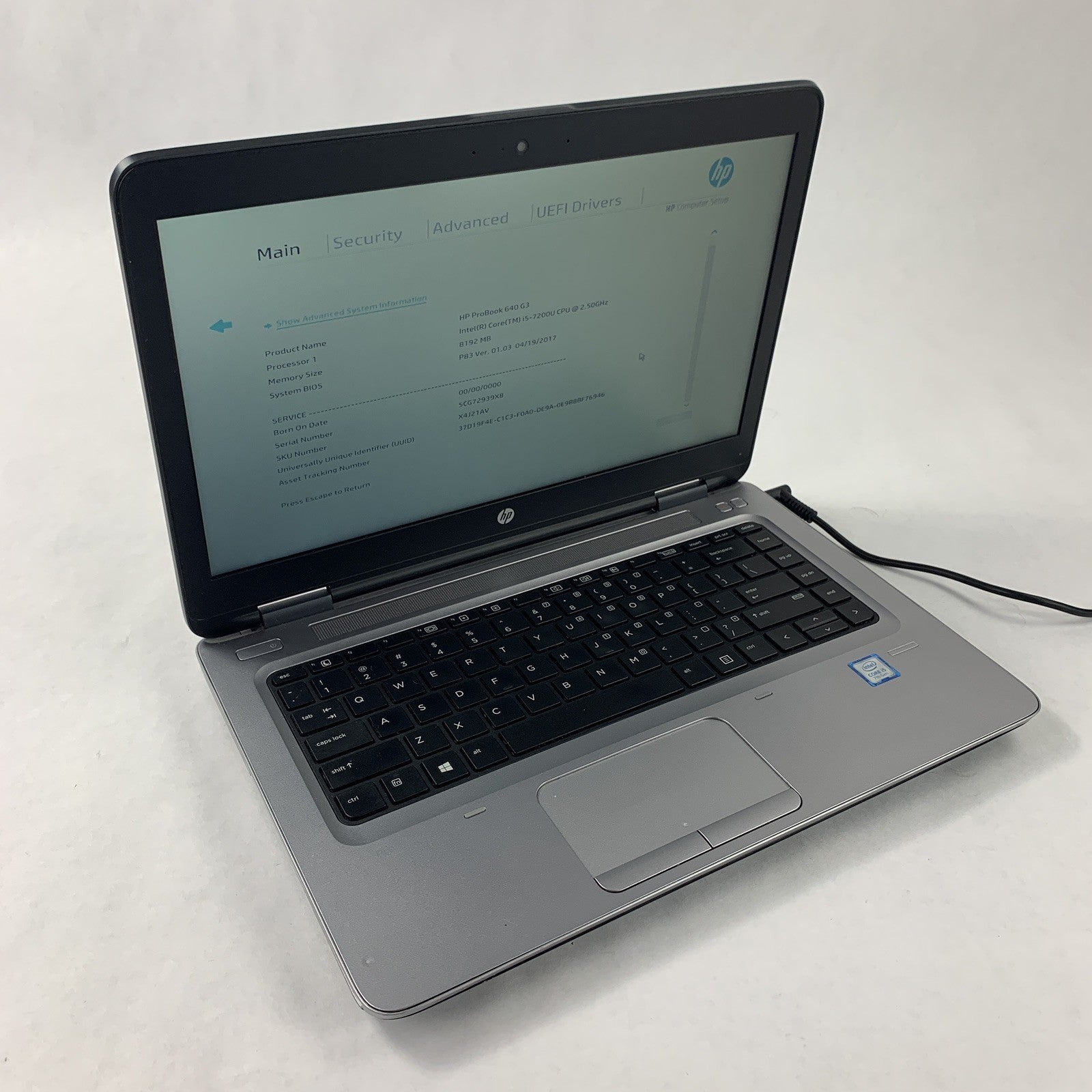 HP Probook 640 G3 14" i5-7200U 2.5 GHz 8 GB Ram No OS No HDD No AC