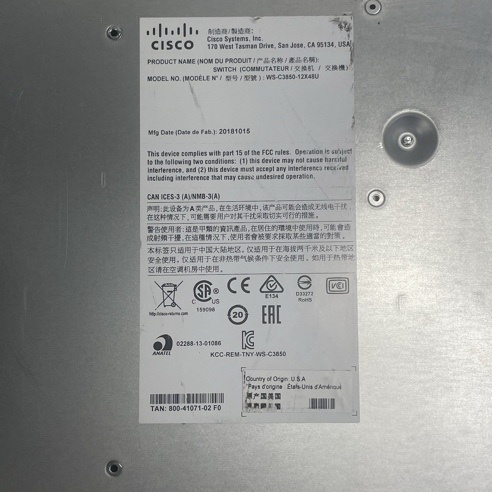 Cisco WS-C3850-48P-S 48 V02 Port Switch 2x 1100W PSU Tested & Reset14