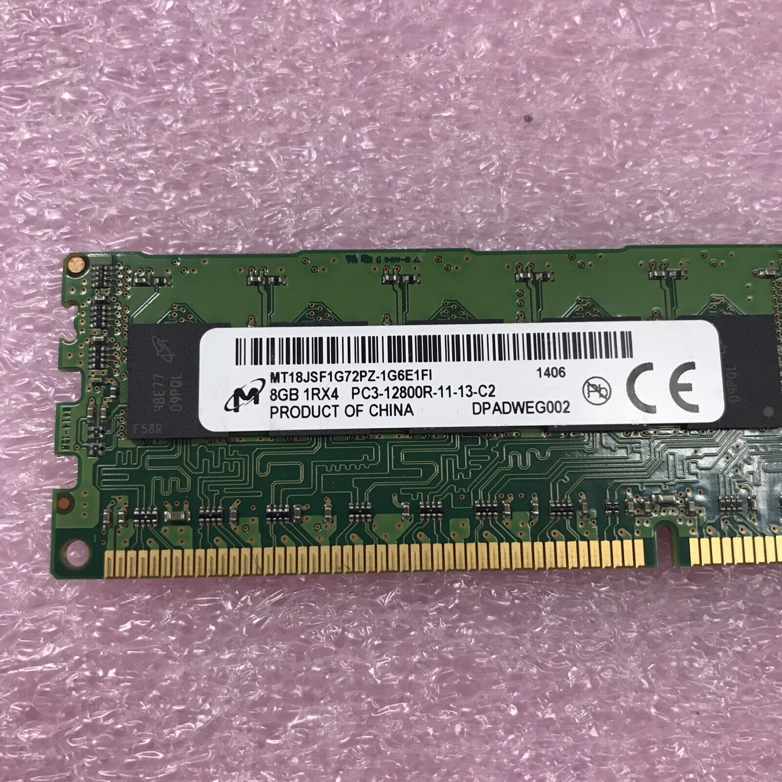 Micron 16GB Kit 2x8GB 1Rx4 PC3-1280R-11-13-C2 Ram MT18JSF1G72PZ-1G6E1FI Lot of 2