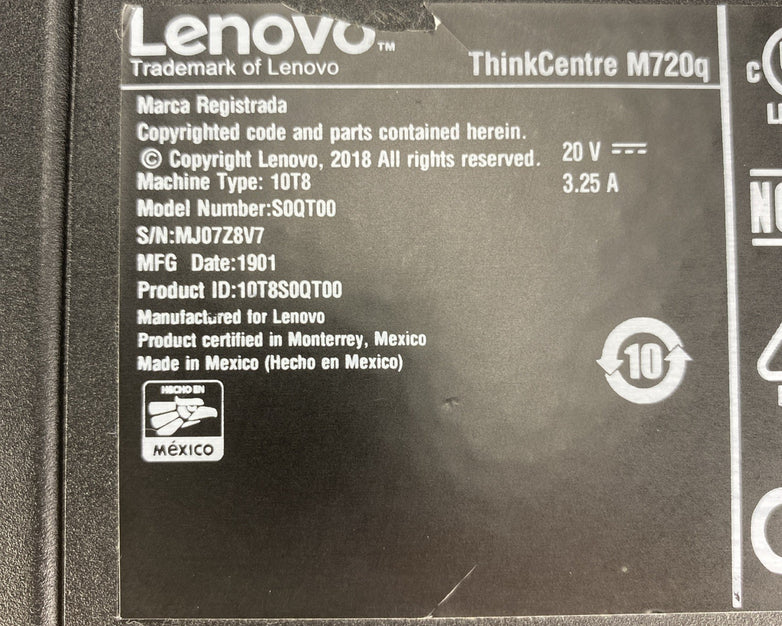 Lenovo ThinkCentre M720q Intel Six Core i5-8500T 2.10GHz 1x8GB RAM No AC HDD OS